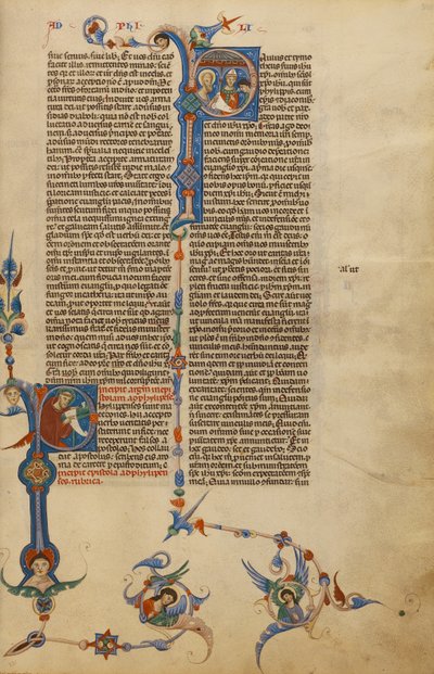 Iniziale P: San Paolo; Iniziale P: Un vescovo che consegna una lettera a un messaggero da Unknown artist