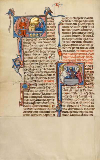 Iniziale Q: Una donna con pani di pane davanti a un uomo che tiene una bilancia; Iniziale S: Il battesimo di un musulmano da Unknown artist