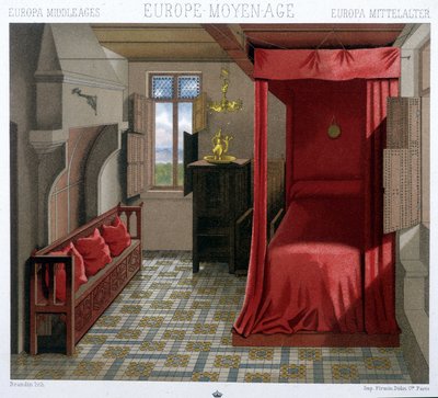 Interno di una casa nel XV e XVI secolo. In "Le costume historique" di A. Racinet da Unknown artist