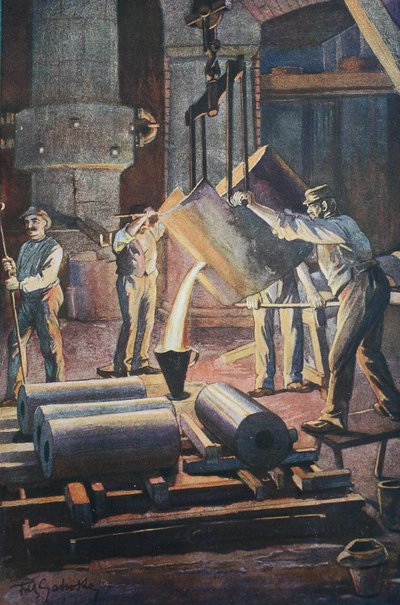 Fonderia di ferro, casa della fonderia, colata di ferro fuso da Unknown artist