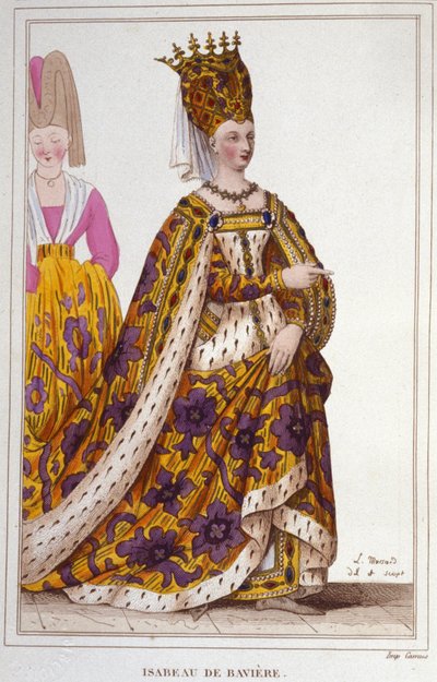 Isabeau (Isabella, Elisabetta) di Baviera (1371-1435). Regina di Francia. Incisione del 1830 da Unknown artist