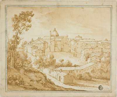 Città collinare italiana con piazza centrale da Unknown artist