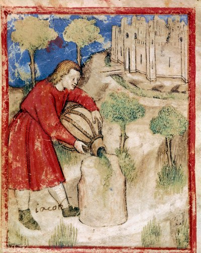 Giacobbe versò olio sulla pietra che gli era servita da cuscino Miniatura dal codice 212 (o padovano o Bibbia di Padova) 1390-1400 Rovigo, Accademia dei Concordi da Unknown artist
