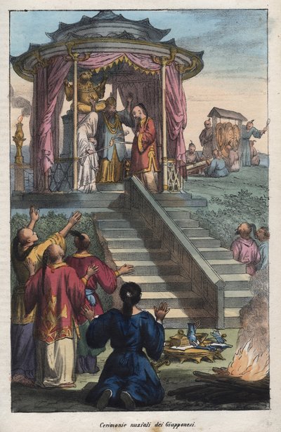 Matrimoni giapponesi - Cerimonia di matrimonio giapponese - incisione da 