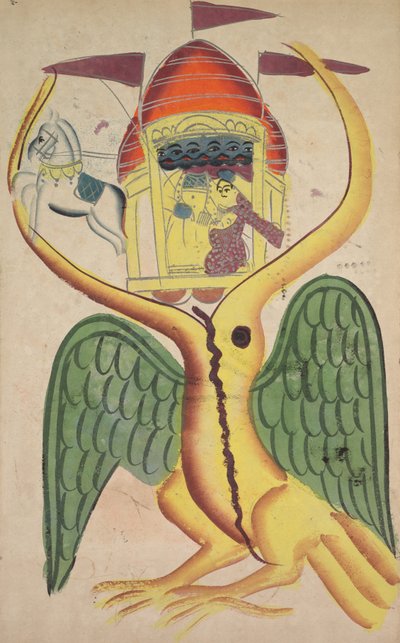 Jatayu ostacola il carro di Ravana, cercando di impedire il rapimento di Sita (recto) da Unknown artist