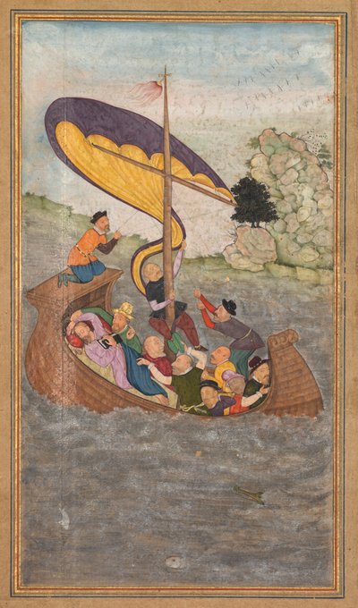Gesù viene svegliato durante una tempesta sul Mare di Galilea, da uno Specchio di Santità (Mir’at al-quds) di Padre Jerome Xavier da Unknown artist
