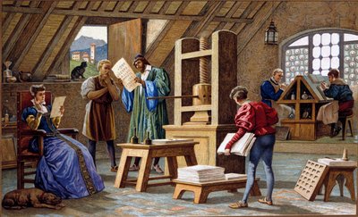 Johannes Gensfleisch Gutenberg (1400-1468), inventore della stampa (1438). Cromolitografia del XIX secolo. da Unknown artist