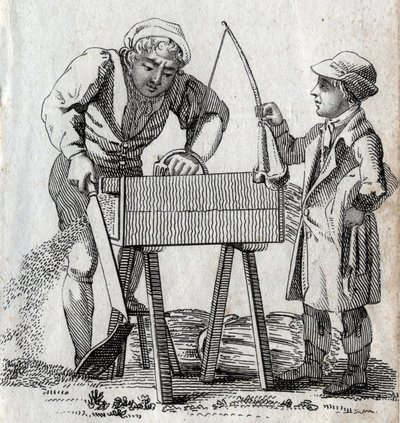 Falegname e apprendista. Incisione della fine del XVIII secolo. Collezione privata da Unknown artist
