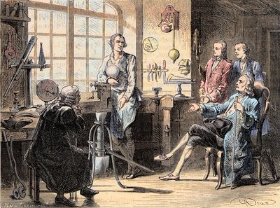 Joseph Black visita James Watt nel suo laboratorio di Glasgow - Il chimico scozzese Joseph Black visita l