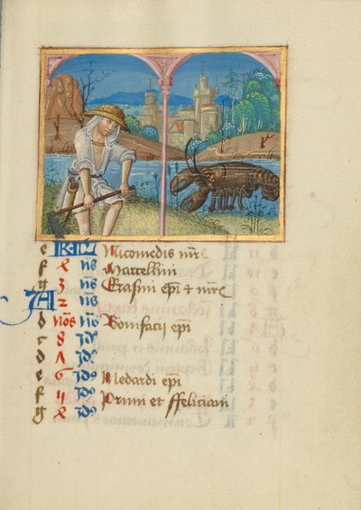 Pagina del calendario di giugno; Falciatura; Cancro da Unknown artist