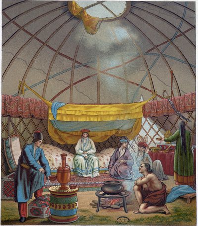 Kalmouk (nomadi russi) nella loro yurta da Unknown artist