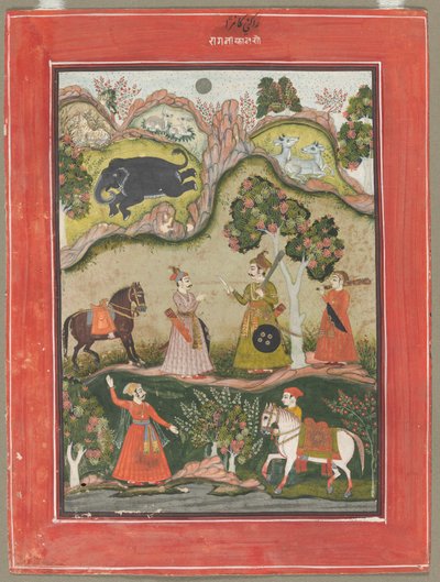 Kanhara Ragini: Canzone di ispirazione a Krishna per uccidere il demone elefante, dalla serie Ragamala da Unknown artist