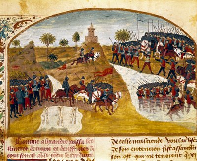 Il re Alessandro Magno (356-323 a.C.) e il suo esercito attraversano il Tigri e l