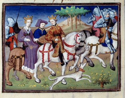 Re Filippo VI di Valois e la Regina Bianca di Navarra (?) Partenza per la caccia da Unknown artist