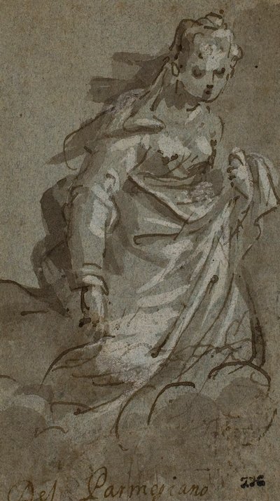 Figura femminile inginocchiata e con le nuvole (recto); schizzi di figure (verso) da Unknown artist