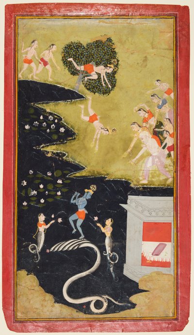 Krishna doma il serpente Kaliya, da un Bhagavata Purana da Unknown artist