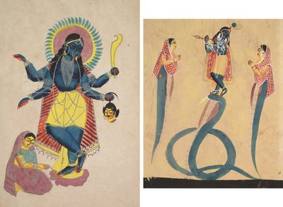 Krishna come Kali Venerato da Radha (recto); Krishna Placare il Serpente Kaliya (verso) da Unknown artist