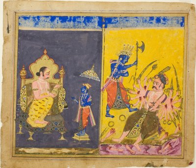Il quinto e il sesto Avatar di Krishna, pagina da una copia del Gitagovinda di Jayaveda da Unknown artist