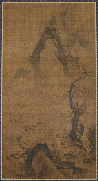 Paesaggio: montagna e acqua; una figura sotto un albero di prugne da Unknown artist