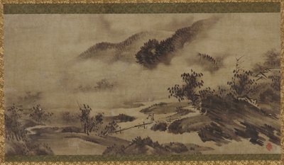 Paesaggio: montagne, nebbia e ruscello da Unknown artist