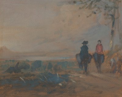 Paesaggio con lago e due figure a cavallo da Unknown artist
