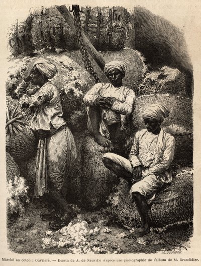 Gli operai Parsi a riposo, al mercato del cotone di Bombay. Incisione per illustrare il viaggio nelle province meridionali dell