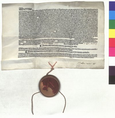 Lettera di indulgenza di Alberto di Brandeburgo, arcivescovo di Magonza, su autorità del papa Leone X da Unknown artist