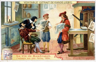 Cromolitografia Liebig sulla vita di Rembrandt (1606 - 1669), pittore olandese. Questa è la stampa dei 100 fiorini del 1654. da Unknown artist