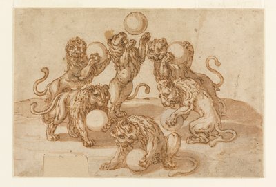 Leoni che giocolano con le palle dei Medici da Unknown artist