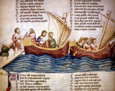 Caricamento del carico a bordo, fine XIII secolo. Miniatura del 