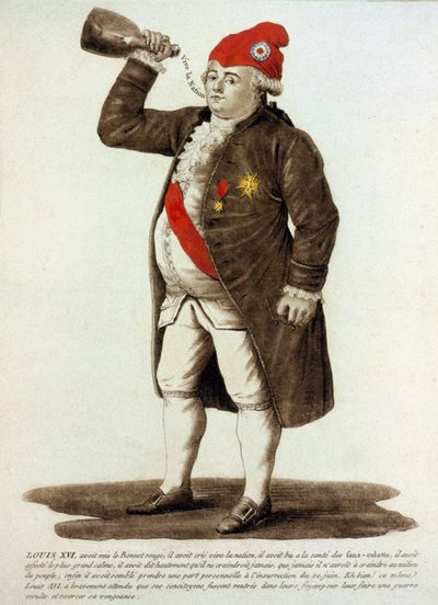 Luigi XVI con il berretto frigio e che beve dalla bottiglia da Unknown artist