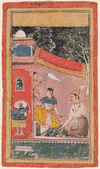 Amanti su una terrazza: Ramakali Ragini di Hindol, da una Bundi Ragamala da Unknown artist