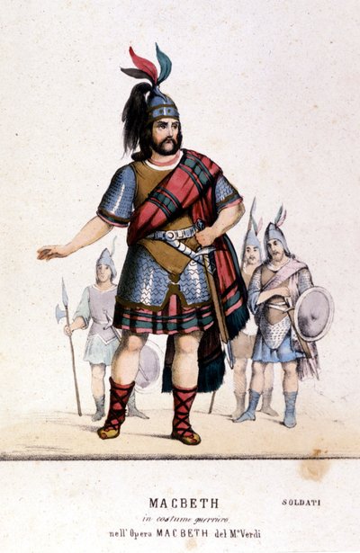Personaggio di Macbeth in costume da guerriero nell
