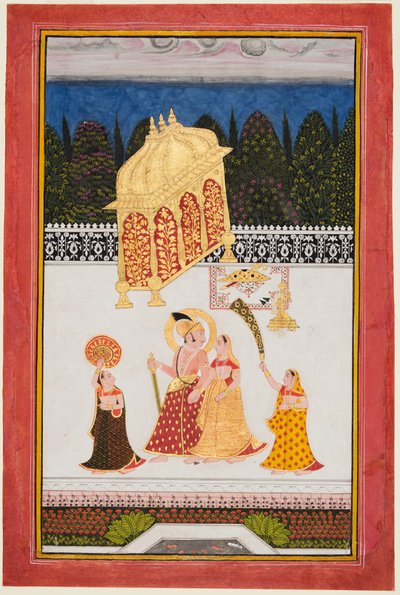 Maharana Ari Singh II di Mewar (r. 1761-73) con la sua consorte su una terrazza da Unknown artist