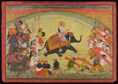 Maharao Guman Singh a cavallo di un elefante in processione da Unknown artist