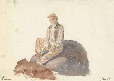 Uomo seduto su una roccia (Madeira 16 gennaio) da Unknown artist