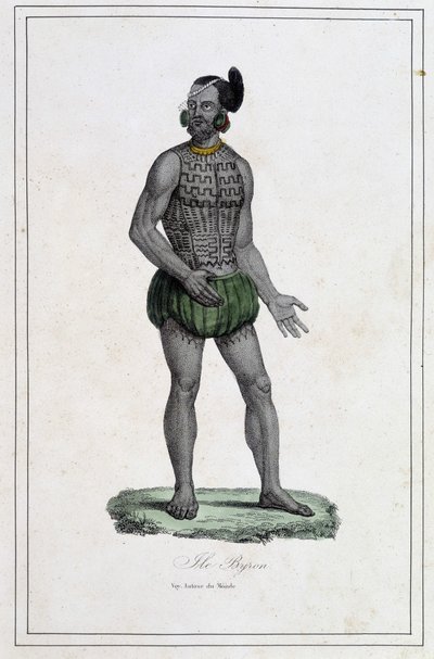 Uomo delle Isole Byron con tatuaggi (Polinesia) - in "I diversi popoli della terra" di Abate Paul Jonhanneaud, Libreria dei Buoni Libri da Unknown artist