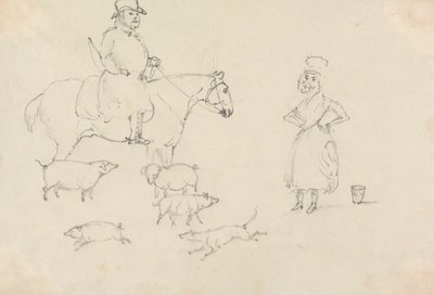 Uomo a cavallo, con maiali da Unknown artist