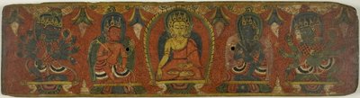 Copertina di manoscritto con Buddha, due Bodhisattva e due divinità protettrici (Lokapala) da Unknown artist