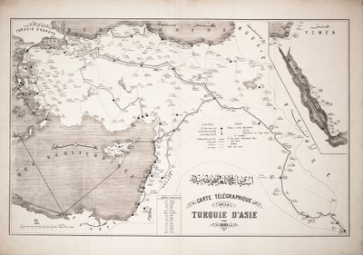 Mappa della Turchia che mostra i cavi telegrafici e le stazioni da Unknown artist
