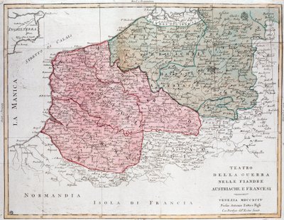 Mappa della campagna delle Fiandre tra esercito francese ed esercito austriaco da Unknown artist