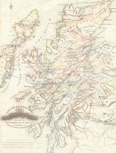 Mappa delle Highlands della Scozia con i territori dei clan da Unknown artist