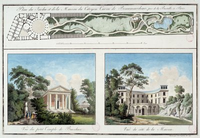 Mappa del giardino e della casa dello scrittore e drammaturgo francese Pierre Augustin Caron de Beaumarchais (1732-1799) da Unknown artist