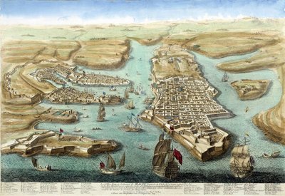 Mappa del porto di Malta, delle sue fortificazioni e del castello. Incisione del XVIII secolo da Unknown artist