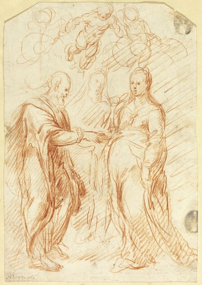 Sposalizio della Vergine (recto); schizzi della metà inferiore del volto di profilo (verso) da Unknown artist