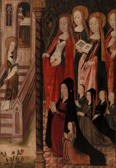 Maria che va al tempio, quattro sante e una donatrice con le sue figlie da Unknown artist