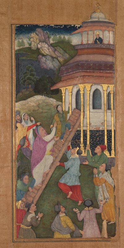 Maria sale le scale del tempio, da uno Specchio di Santità (Mir’at al-quds) di Padre Jerome Xavier da Unknown artist