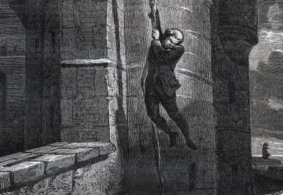 Masers De Latude che fugge dalla Bastiglia - Fuga dalla Bastiglia di Jean Henry, detto Danry, detto Masers de Latude (1725-1805) - incisione in 