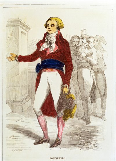 Maximilien Robespierre, acquaforte colorata a mano (acquaforte colorata a mano) da Unknown artist