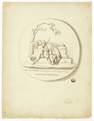 Medaglione con due putti accanto a una tomba da Unknown artist
